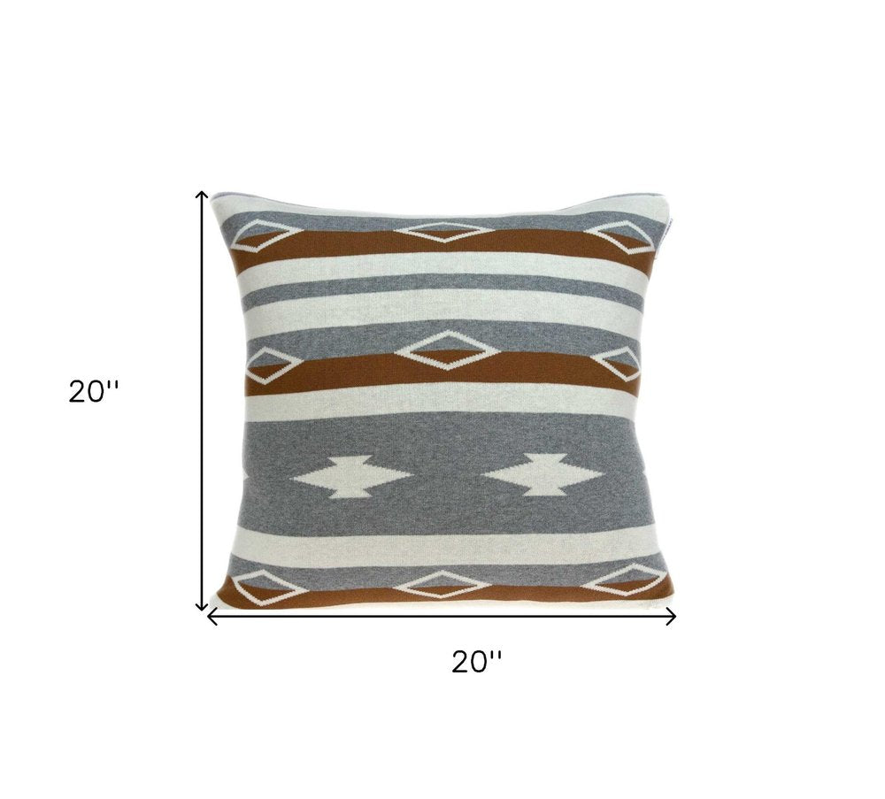 20" Brown Gray And Ivory Southwestern Cotton Throw Pillow — view 1