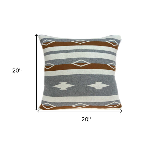 20" X 20" Tan Southwestern Cotton Zippered Pillow