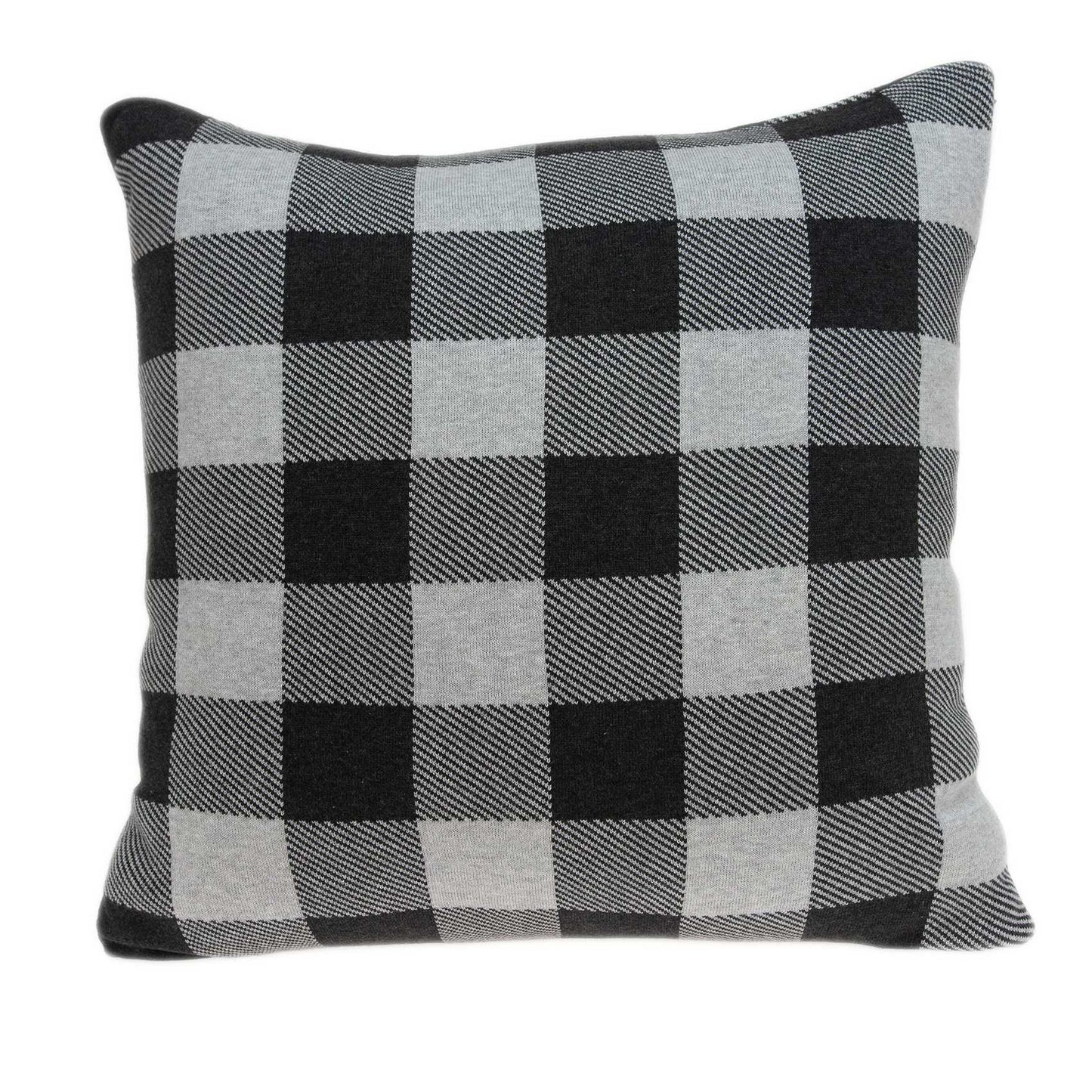 20" Gray Plaid Cotton Throw Pillow
