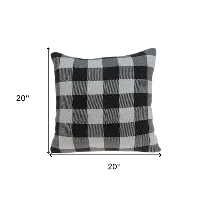 20" Gray Plaid Cotton Throw Pillow