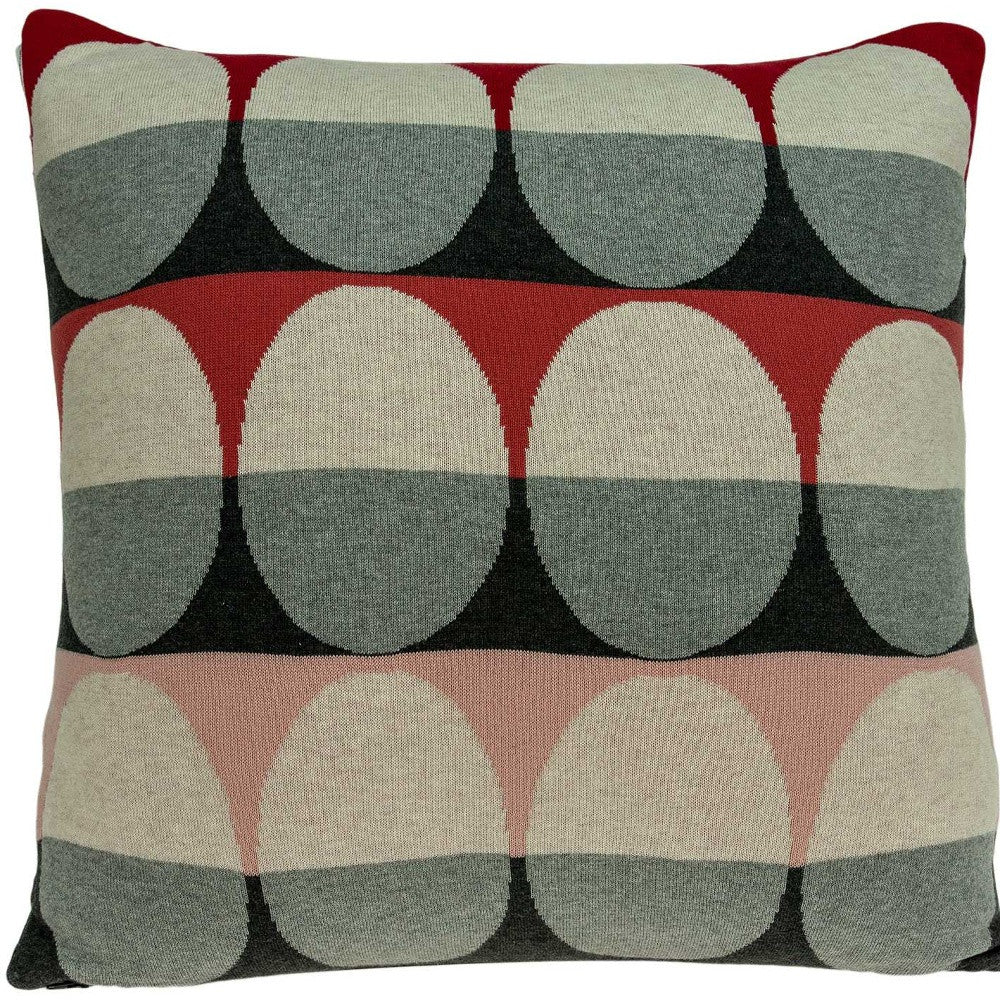 20" X 7" X 20" Transitional Gray And Red Pillow Cover With Poly Insert