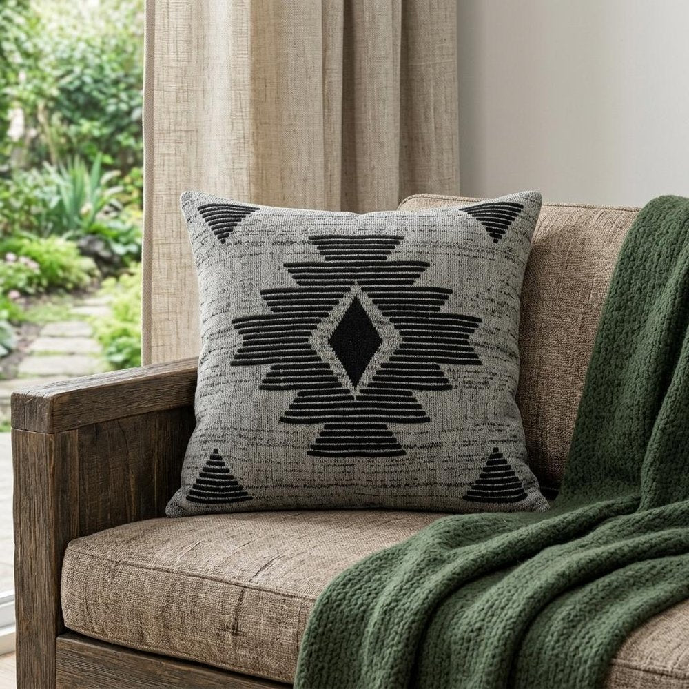 20" X 7" X 20" Southwest Gray Cotton Pillow Cover With Poly Insert — view 9