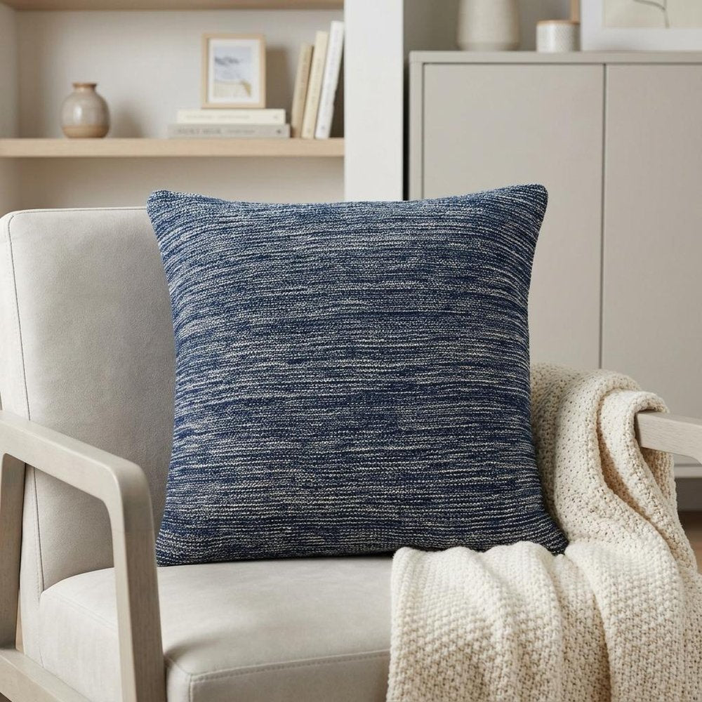20" Blue Woven Cotton Blend Throw Pillow — view 6