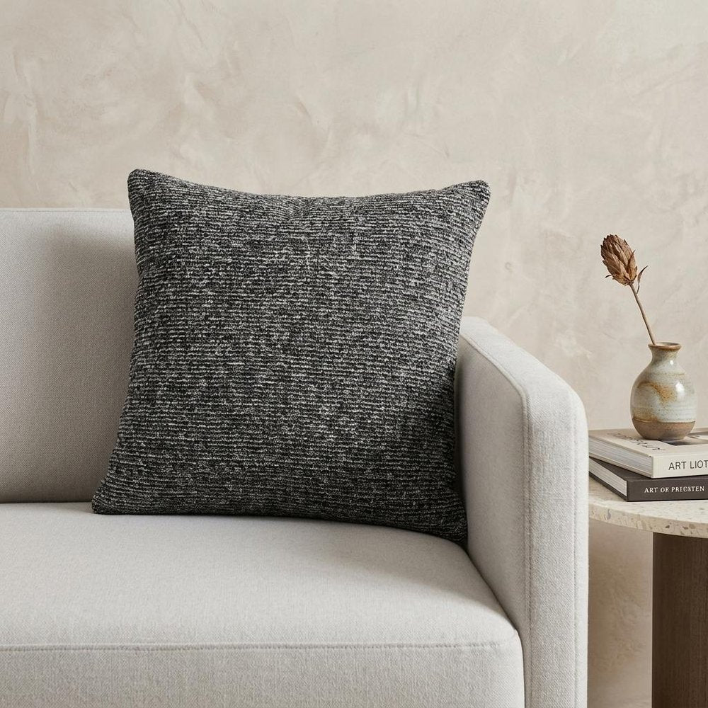 20" Charcoal Woven Cotton Blend Throw Pillow — view 8