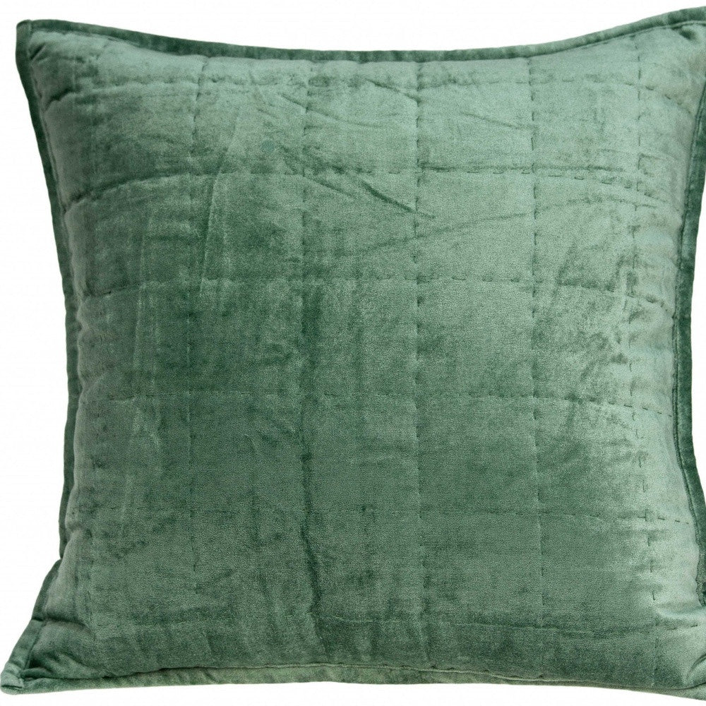 20" X 7" X 20" Transitional Green Solid Quilted Pillow Cover With Poly Insert