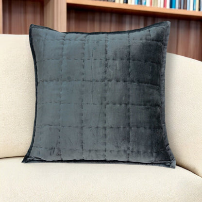 20" X 7" X 20" Transitional Charcoal Solid Quilted Pillow Cover With Poly Insert