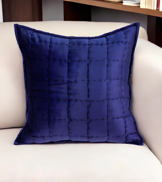 20" X 7" X 20" Transitional Royal Blue Quilted Pillow Cover With Poly Insert