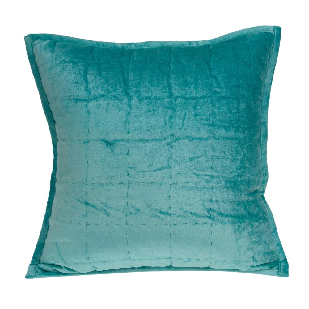 20" X 7" X 20" Transitional Aqua Solid Quilted Pillow Cover With Poly Insert — view 1