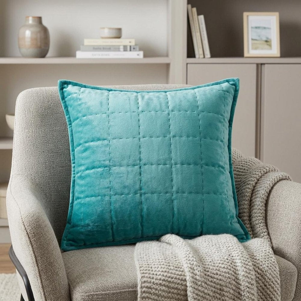 20" X 7" X 20" Transitional Aqua Solid Quilted Pillow Cover With Poly Insert — view 9