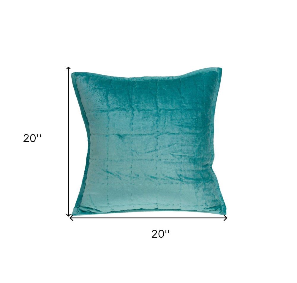20" X 7" X 20" Transitional Aqua Solid Quilted Pillow Cover With Poly Insert — view 6