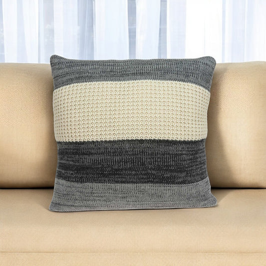 20" X 7" X 20" Transitional Cream And Gray Pillow Cover With Poly Insert