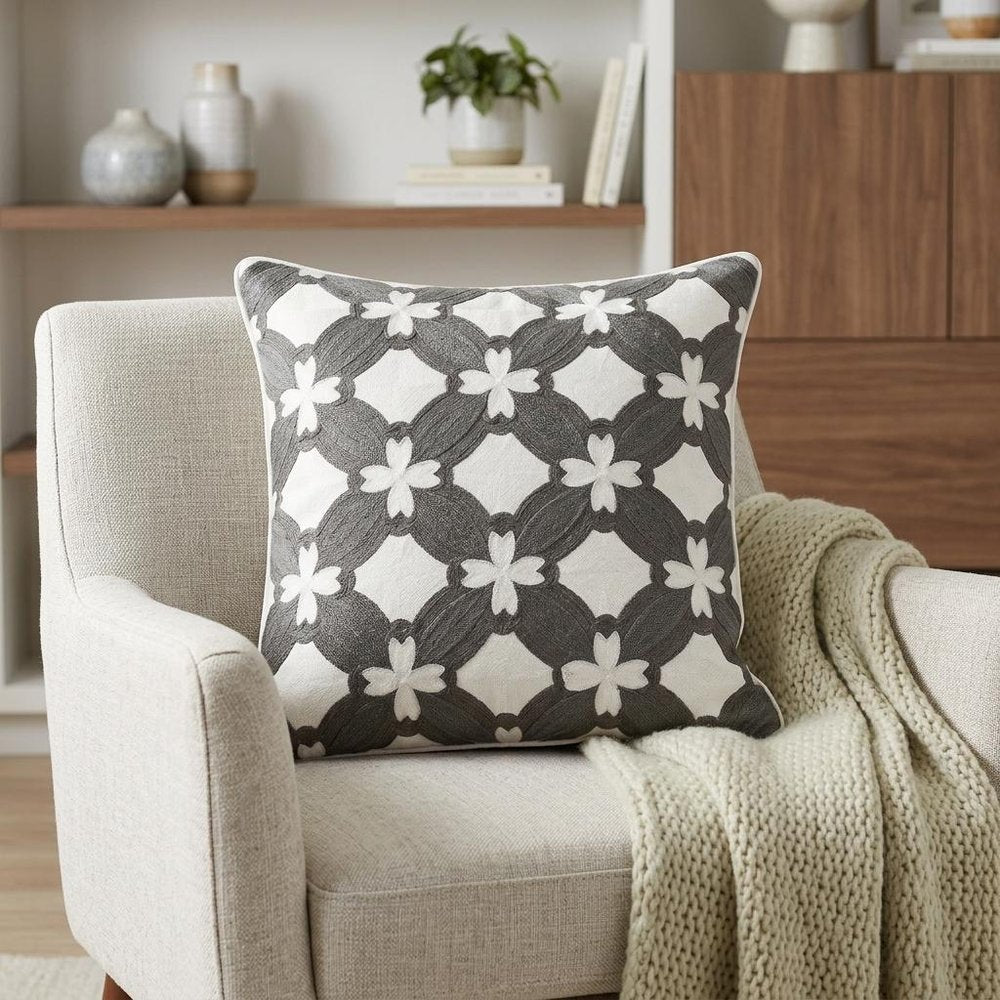 20" X 7" X 20" Transitional Gray And White Pillow Cover With Poly Insert — view 9