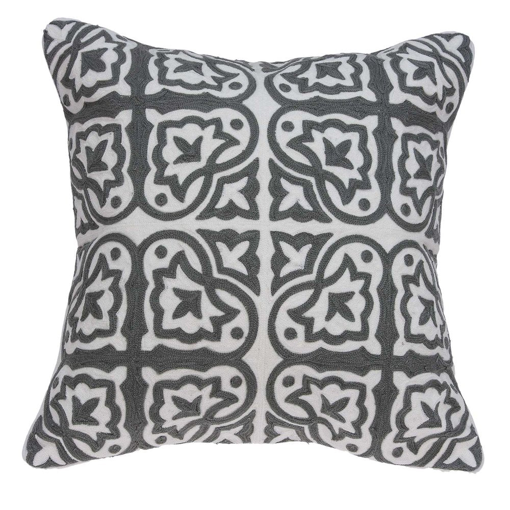 20" Gray And White Stencil Cotton Throw Pillow — view 1