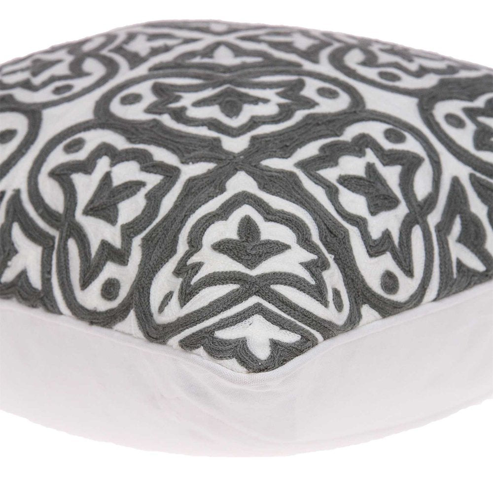 20" Gray And White Stencil Cotton Throw Pillow — view 4