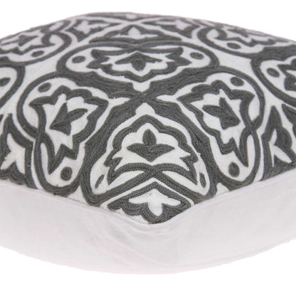 20" Gray And White Stencil Cotton Throw Pillow