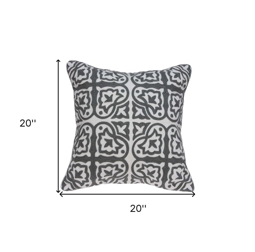 20" Gray And White Stencil Cotton Throw Pillow — view 7
