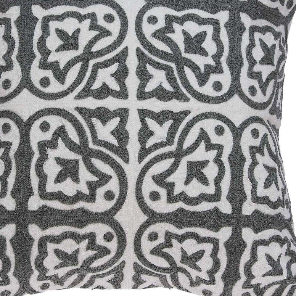 20" Gray And White Stencil Cotton Throw Pillow — view 8