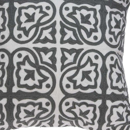 20" Gray And White Stencil Cotton Throw Pillow