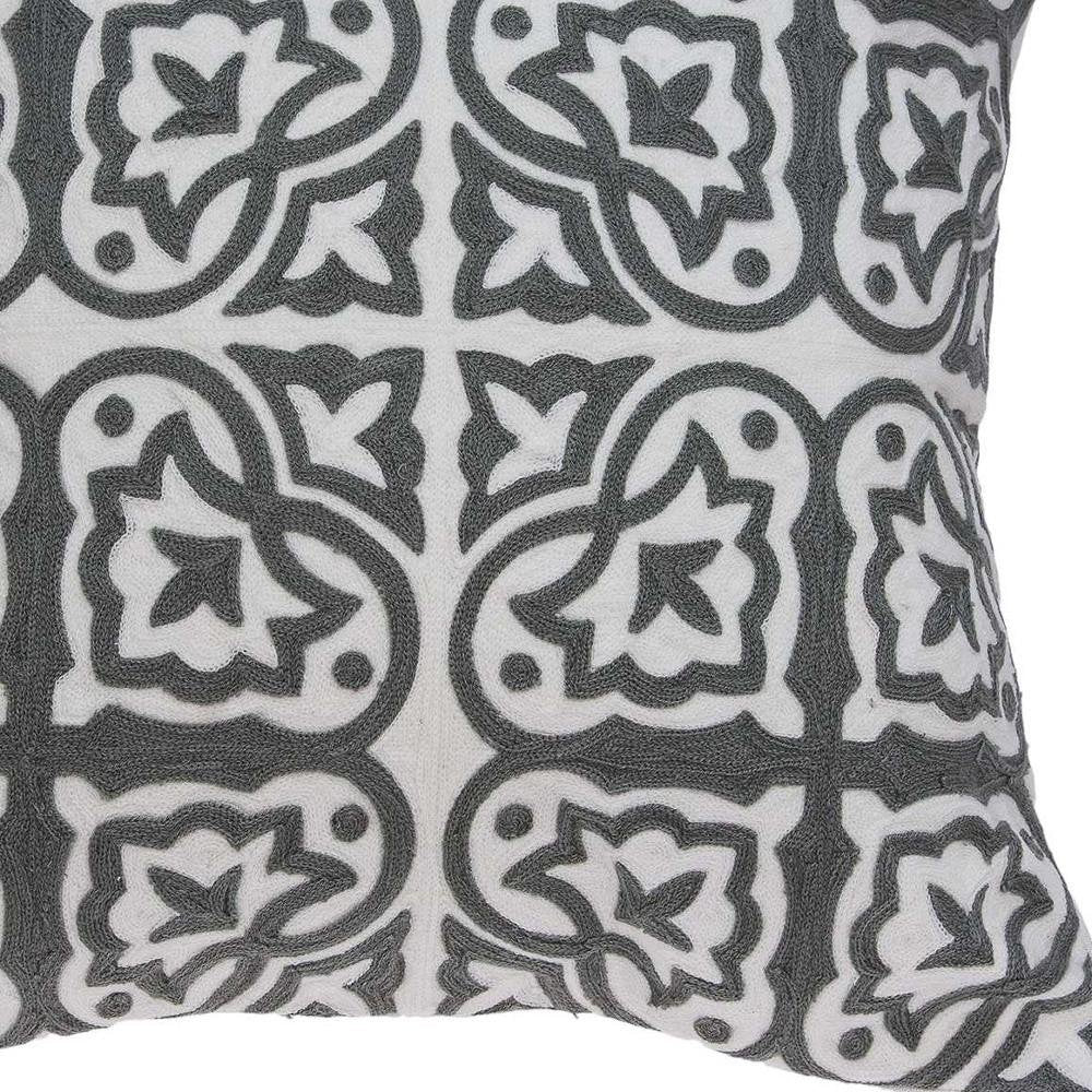 20" Gray And White Stencil Cotton Throw Pillow — view 6