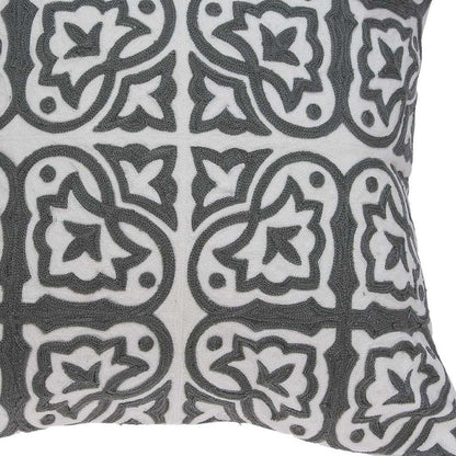 20" Gray And White Stencil Cotton Throw Pillow