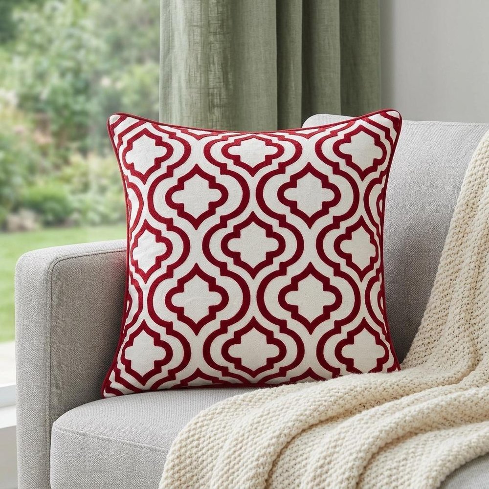 20" X 7" X 20" Transitional Red And White Accent Pillow Cover With Poly Insert — view 9