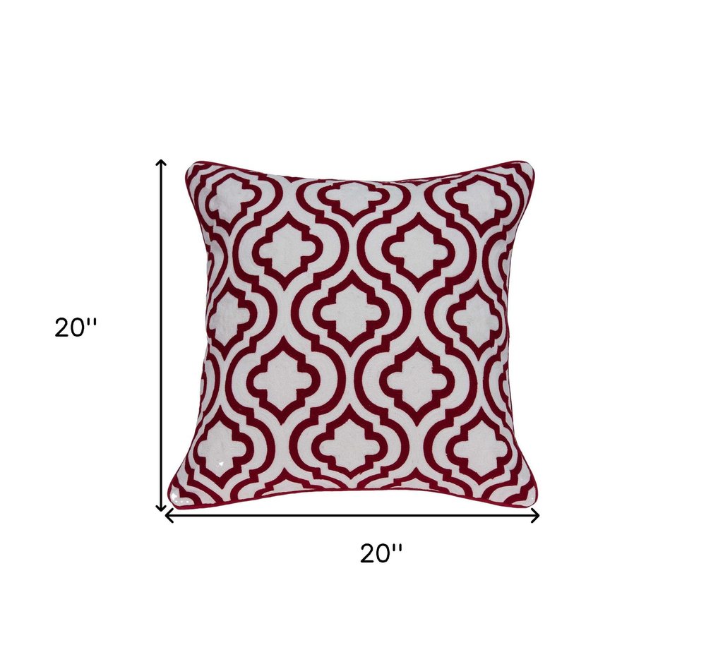 20" X 7" X 20" Transitional Red And White Accent Pillow Cover With Poly Insert — view 6