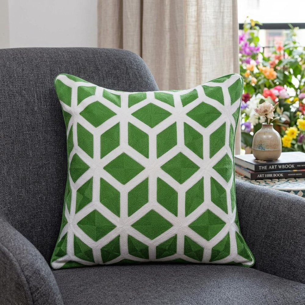 20" Green and White Throw Pillow — view 8