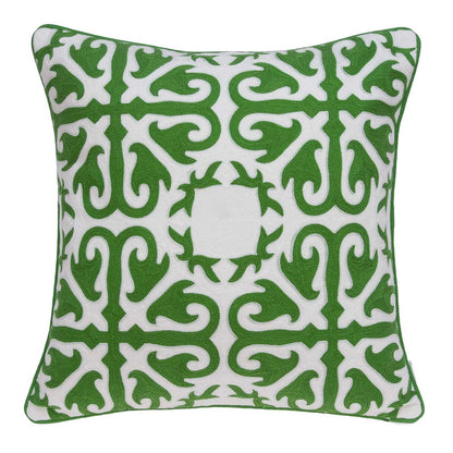 20" Green And White Stencil Cotton Throw Pillow HomeRoots