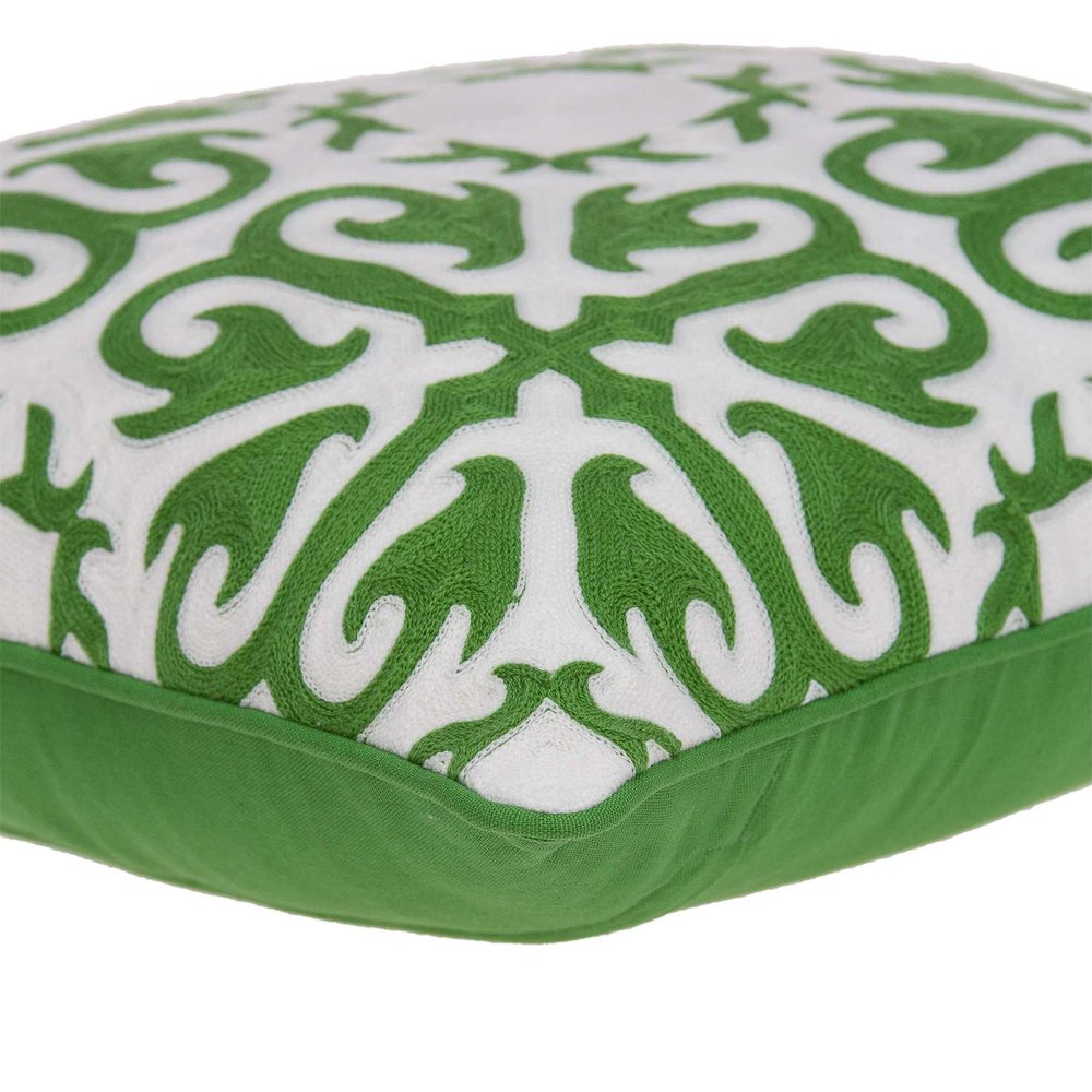 20" Green And White Stencil Cotton Throw Pillow — view 7