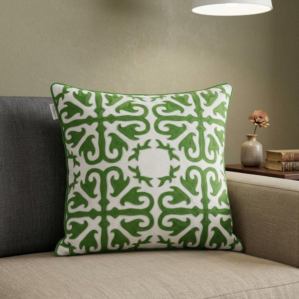 20" Green And White Stencil Cotton Throw Pillow HomeRoots