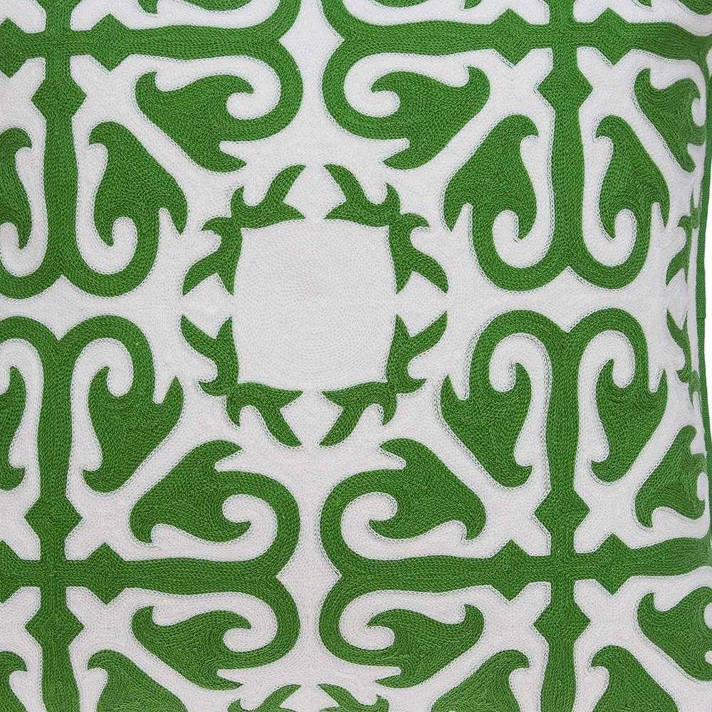 20" Green And White Stencil Cotton Throw Pillow — view 5