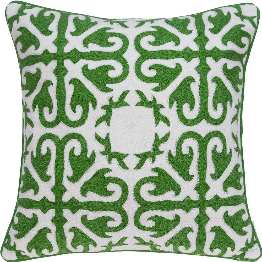 20" Green And White Stencil Cotton Throw Pillow HomeRoots