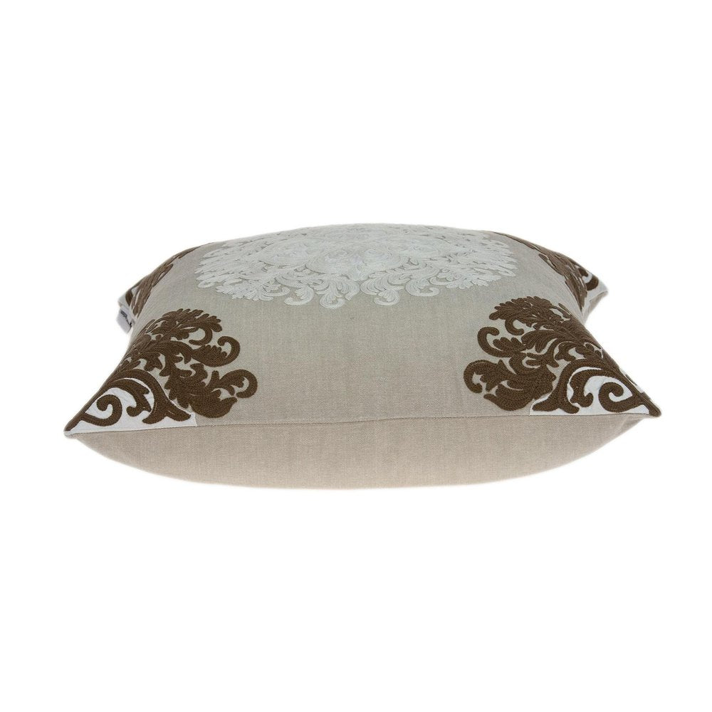 20" Beige Damask Cotton Throw Pillow — view 4