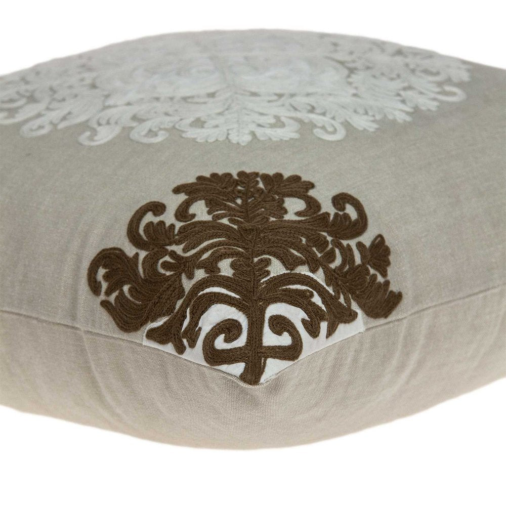 20" Beige Damask Cotton Throw Pillow — view 5