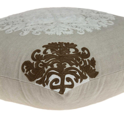 20" Beige Damask Cotton Throw Pillow