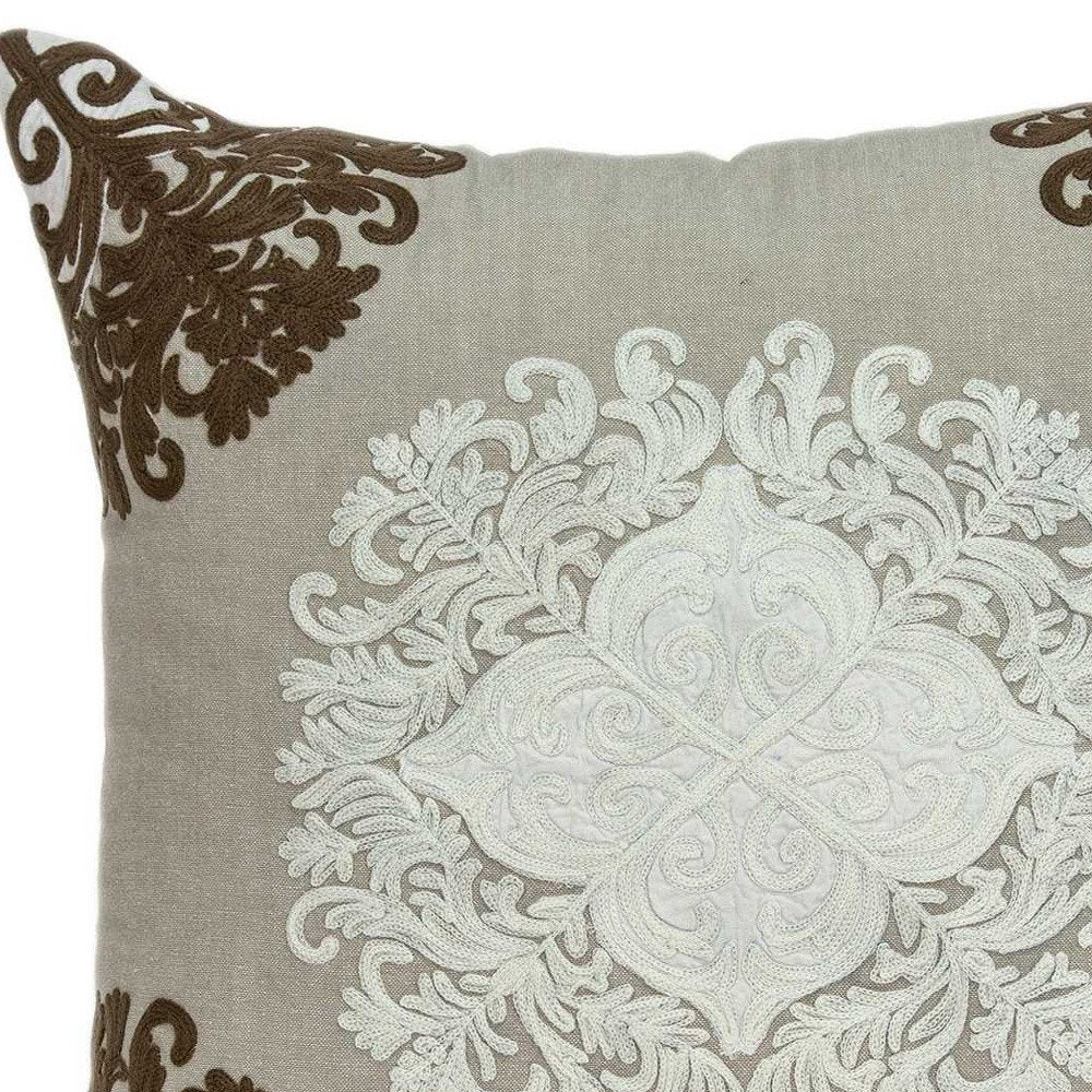 20" Beige Damask Cotton Throw Pillow — view 7