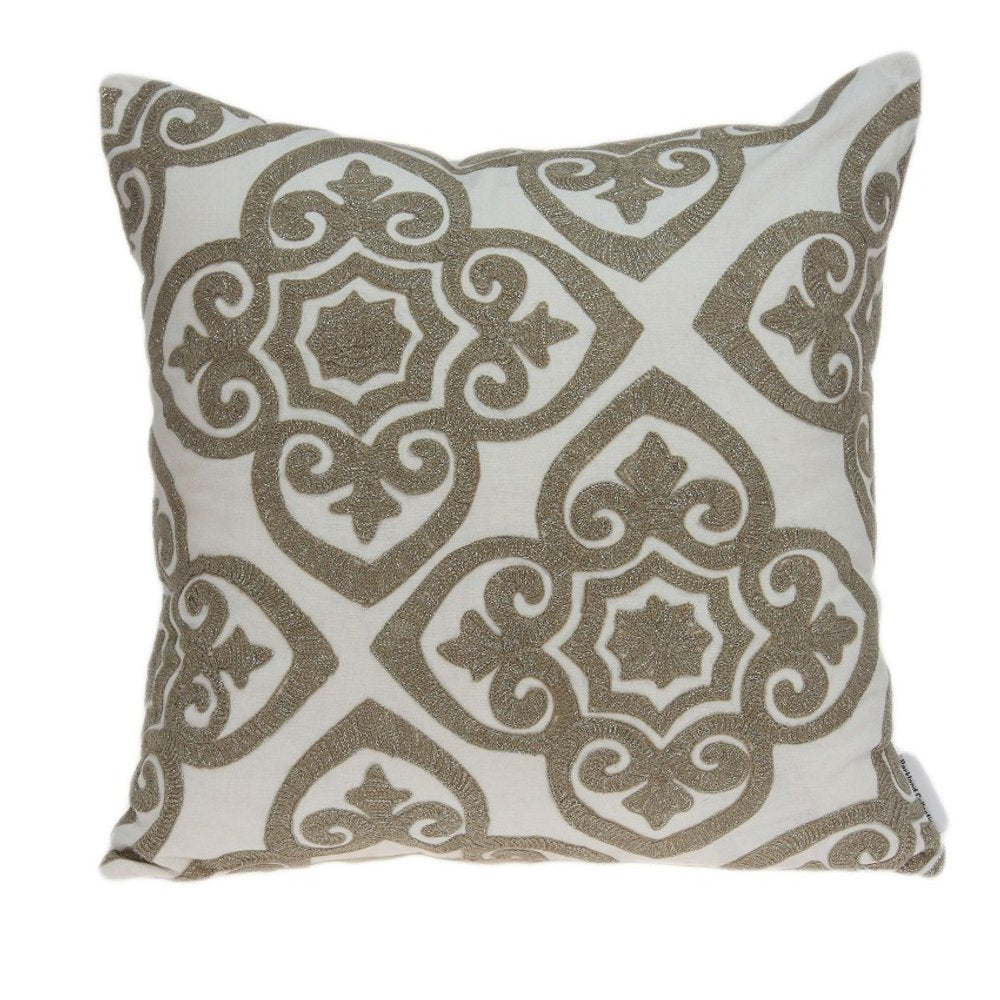20" Ivory Damask Cotton Throw Pillow — view 1