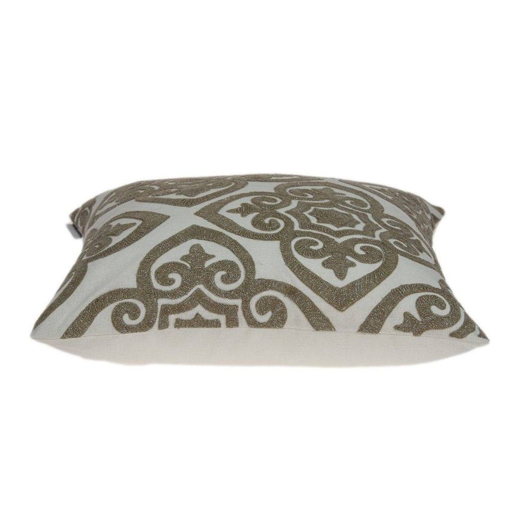 20" Ivory Damask Cotton Throw Pillow — view 4