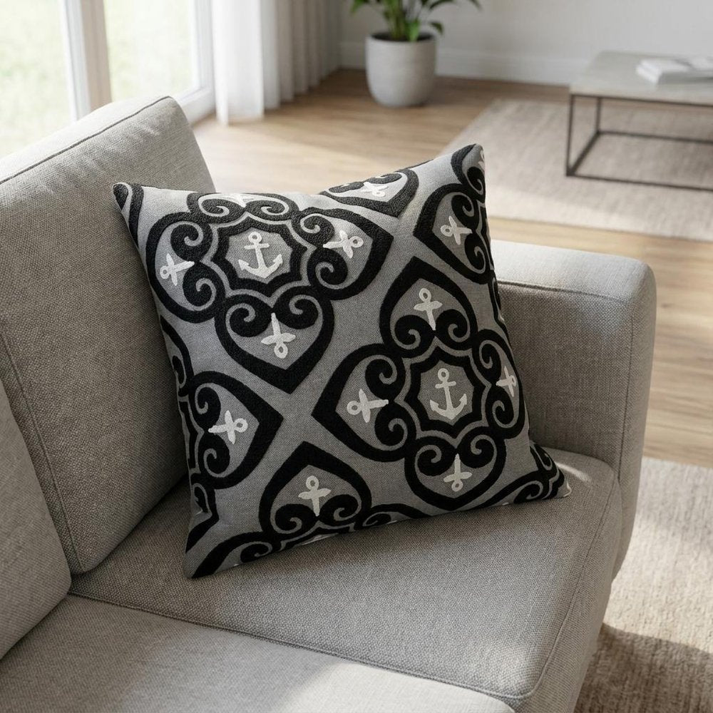 20" Ivory Damask Cotton Throw Pillow — view 9