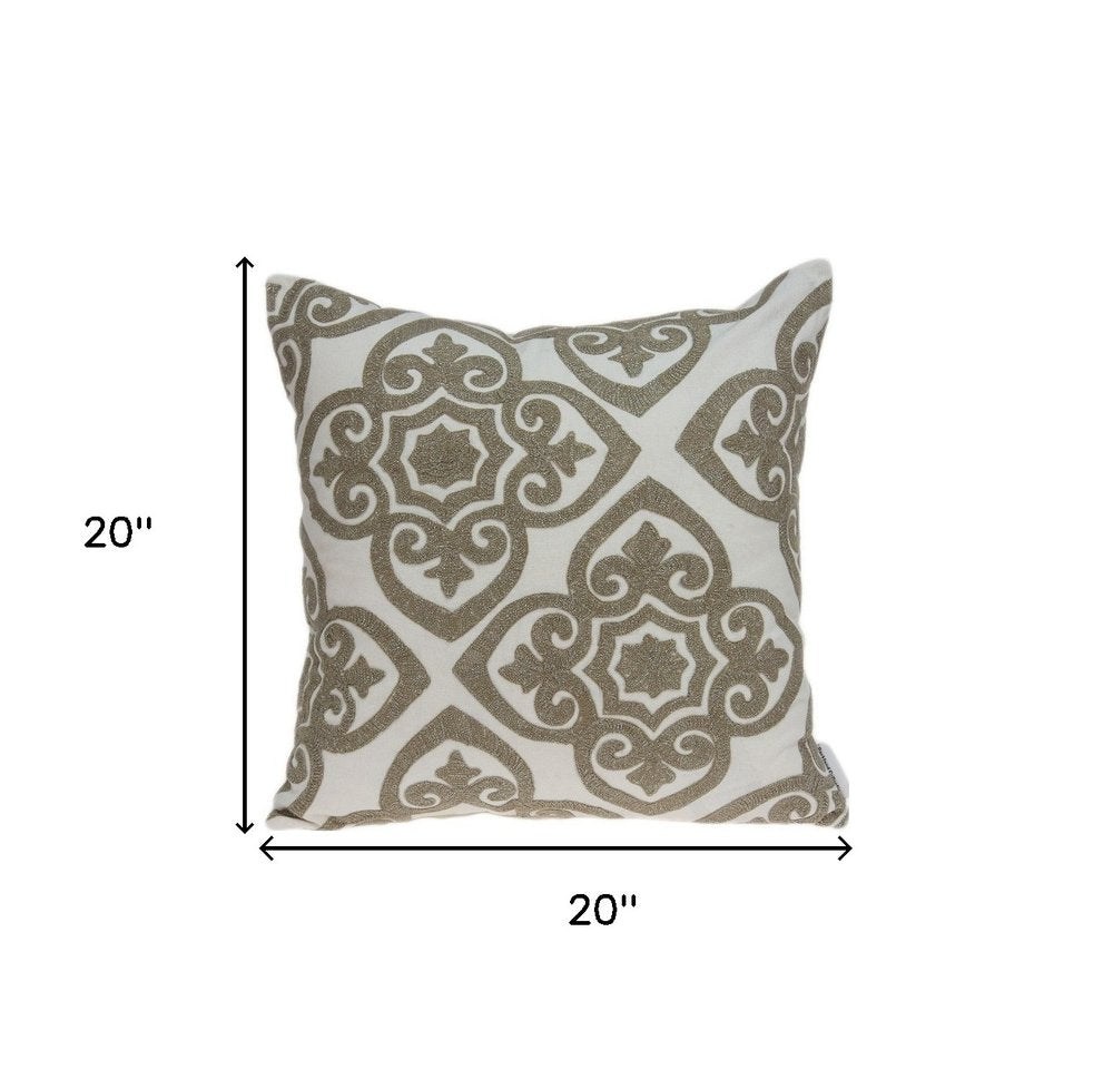 20" Ivory Damask Cotton Throw Pillow — view 6