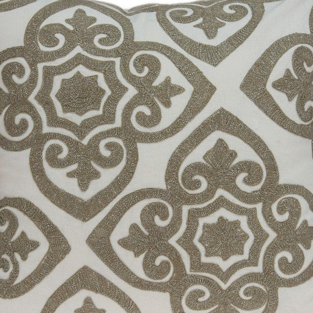 20" Ivory Damask Cotton Throw Pillow — view 8