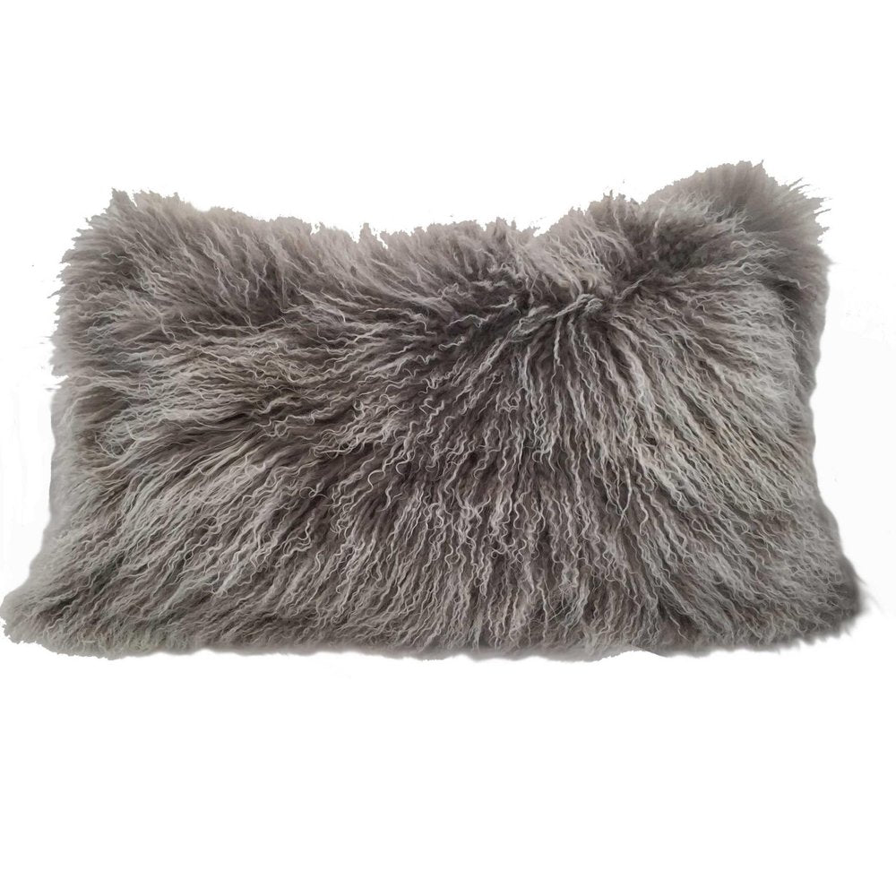 17" Grey Genuine Tibetan Lamb Fur Pillow With Microsuede Backing — view 1