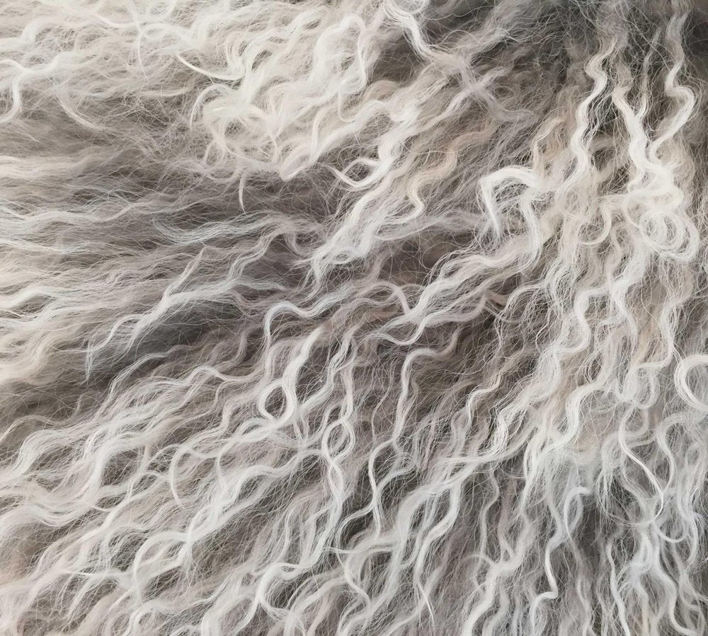 17" Grey Genuine Tibetan Lamb Fur Pillow With Microsuede Backing — view 2