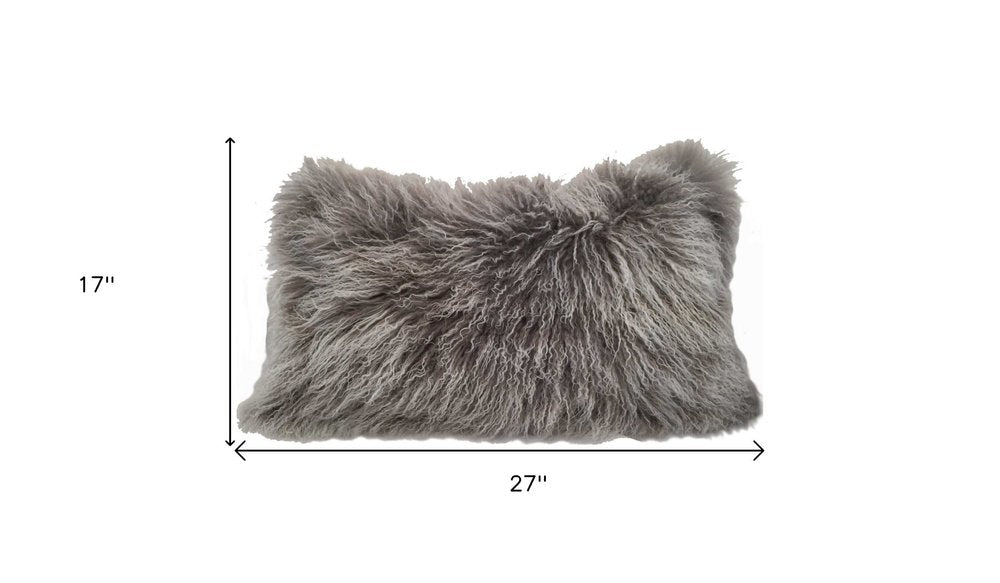 17" Grey Genuine Tibetan Lamb Fur Pillow With Microsuede Backing — view 3