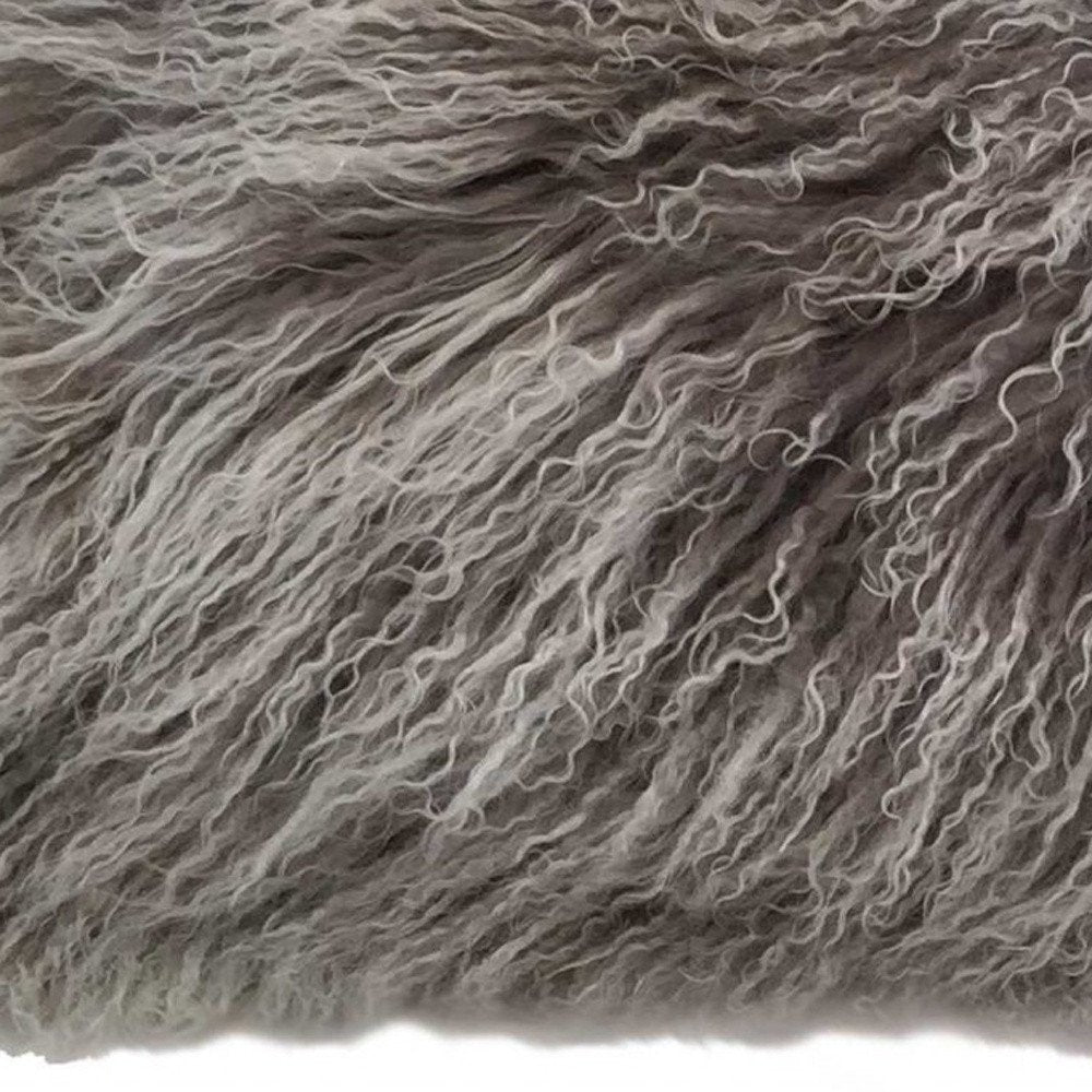 17" Grey Genuine Tibetan Lamb Fur Pillow With Microsuede Backing — view 4