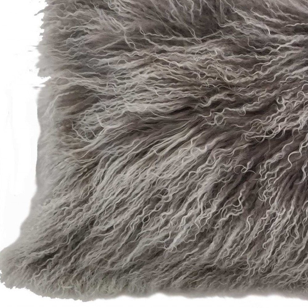 17" Grey Genuine Tibetan Lamb Fur Pillow With Microsuede Backing — view 5