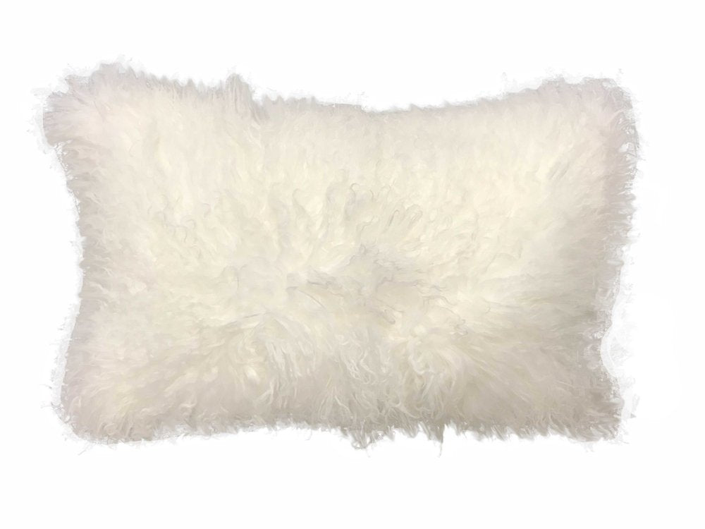 17" Bright White Genuine Tibetan Lamb Fur Pillow With Microsuede Backing — view 2
