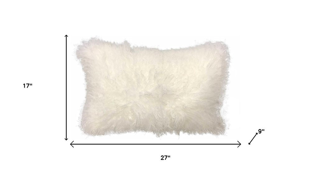 17" Bright White Genuine Tibetan Lamb Fur Pillow With Microsuede Backing — view 5