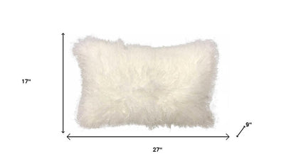 17" Bright White Genuine Tibetan Lamb Fur Pillow With Microsuede Backing