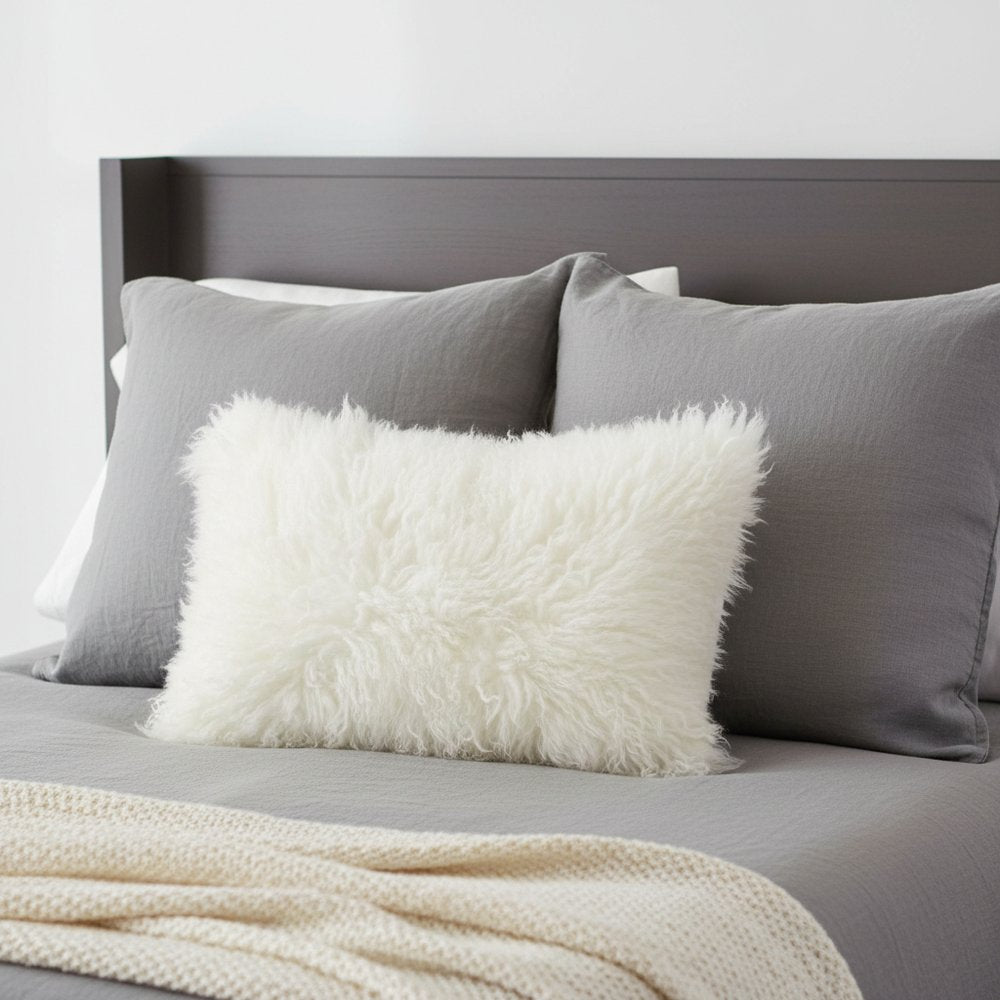 17" Bright White Genuine Tibetan Lamb Fur Pillow With Microsuede Backing — view 1